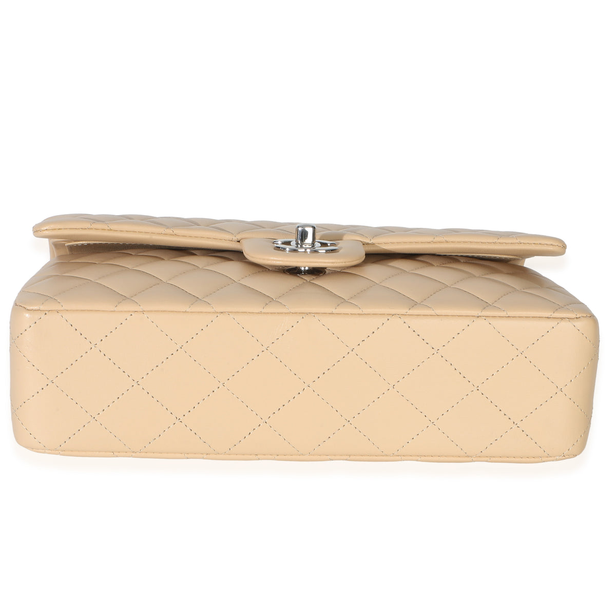 Chanel Beige Quilted Lambskin Medium Classic Double Flap Bag Handbag 4
