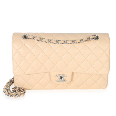Chanel Beige Quilted Lambskin Medium Classic Double Flap Bag Handbag fv