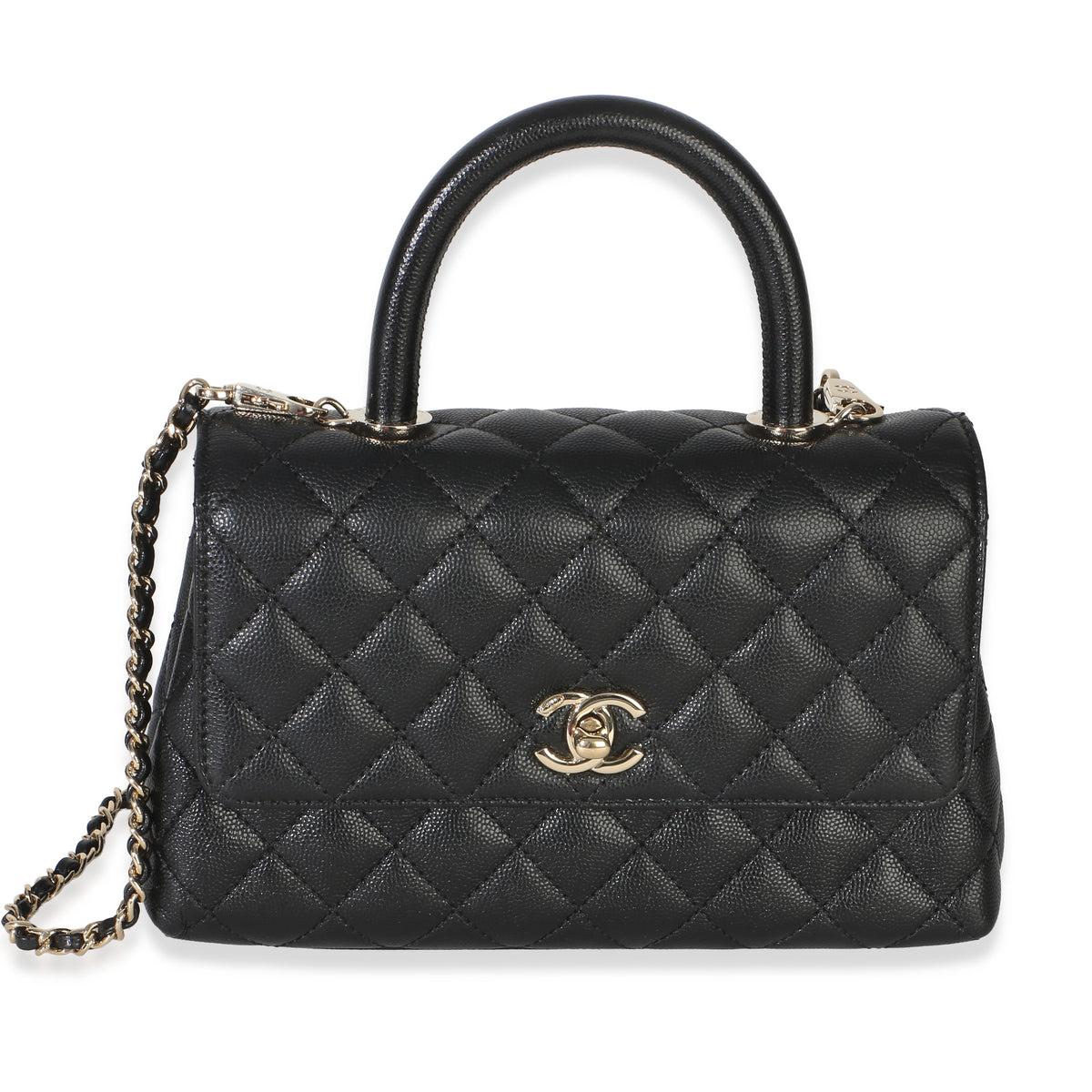 Chanel Black Quilted Caviar Small Coco Top Handle Flap Bag Handbag id