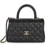 Chanel Black Quilted Caviar Small Coco Top Handle Flap Bag Handbag id
