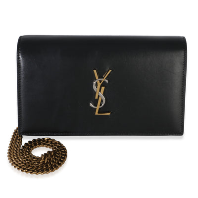 Saint Laurent Black Lambskin Tri Metal Kate Wallet On Chain Bag Handbag fv