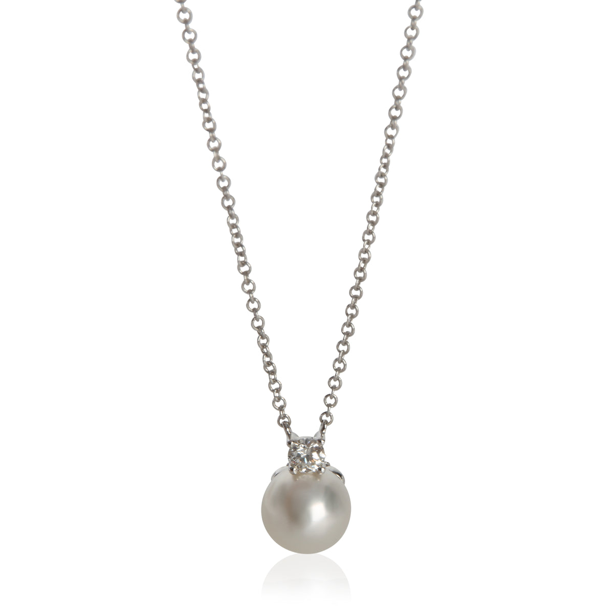 Tiffany & Co. White Gold Pearl and Diamond Signature Pendant fv