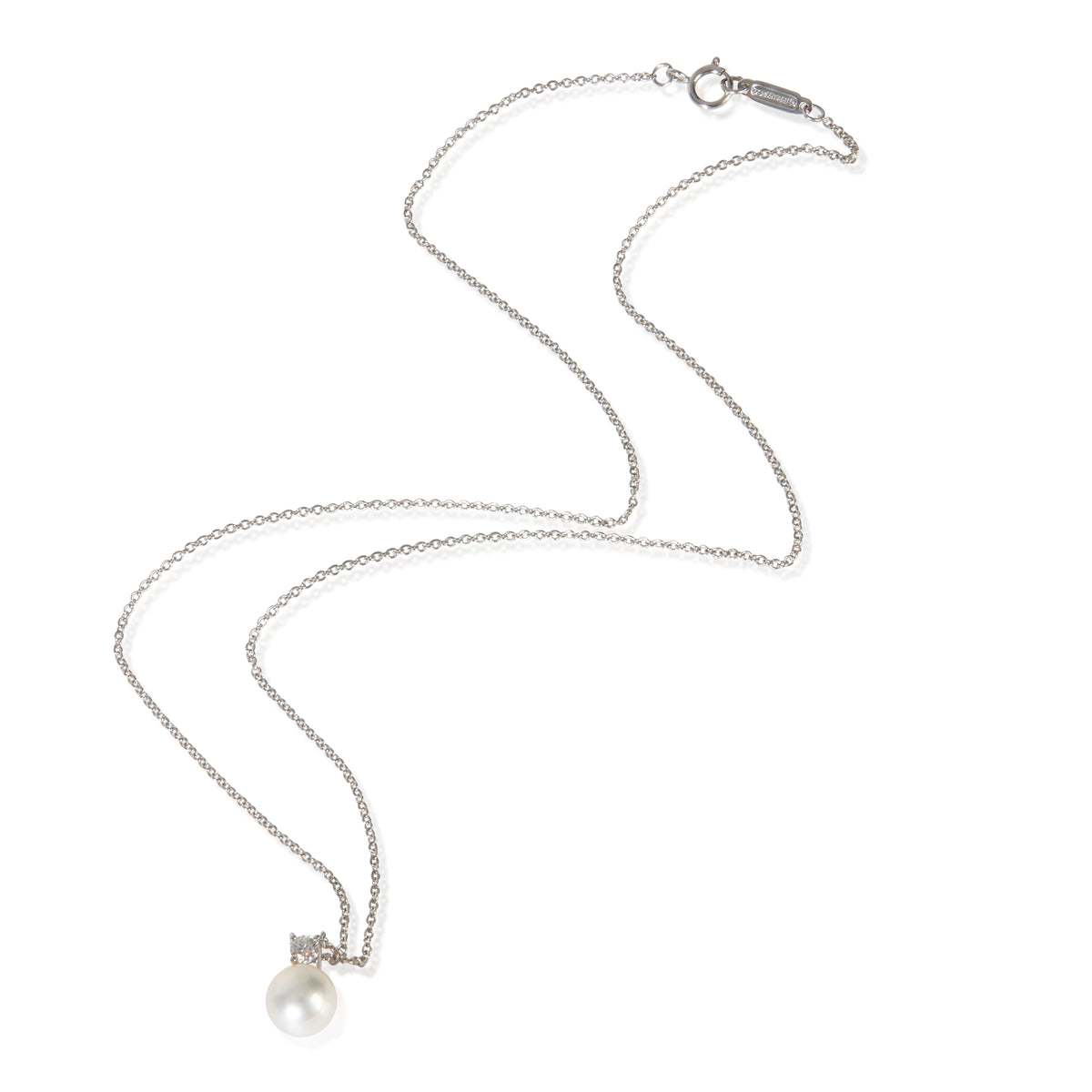 Tiffany & Co. White Gold Pearl and Diamond Signature Pendant pv