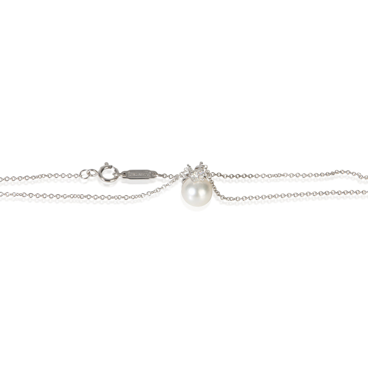 Tiffany & Co. White Gold Pearl and Diamond Signature Pendant sv