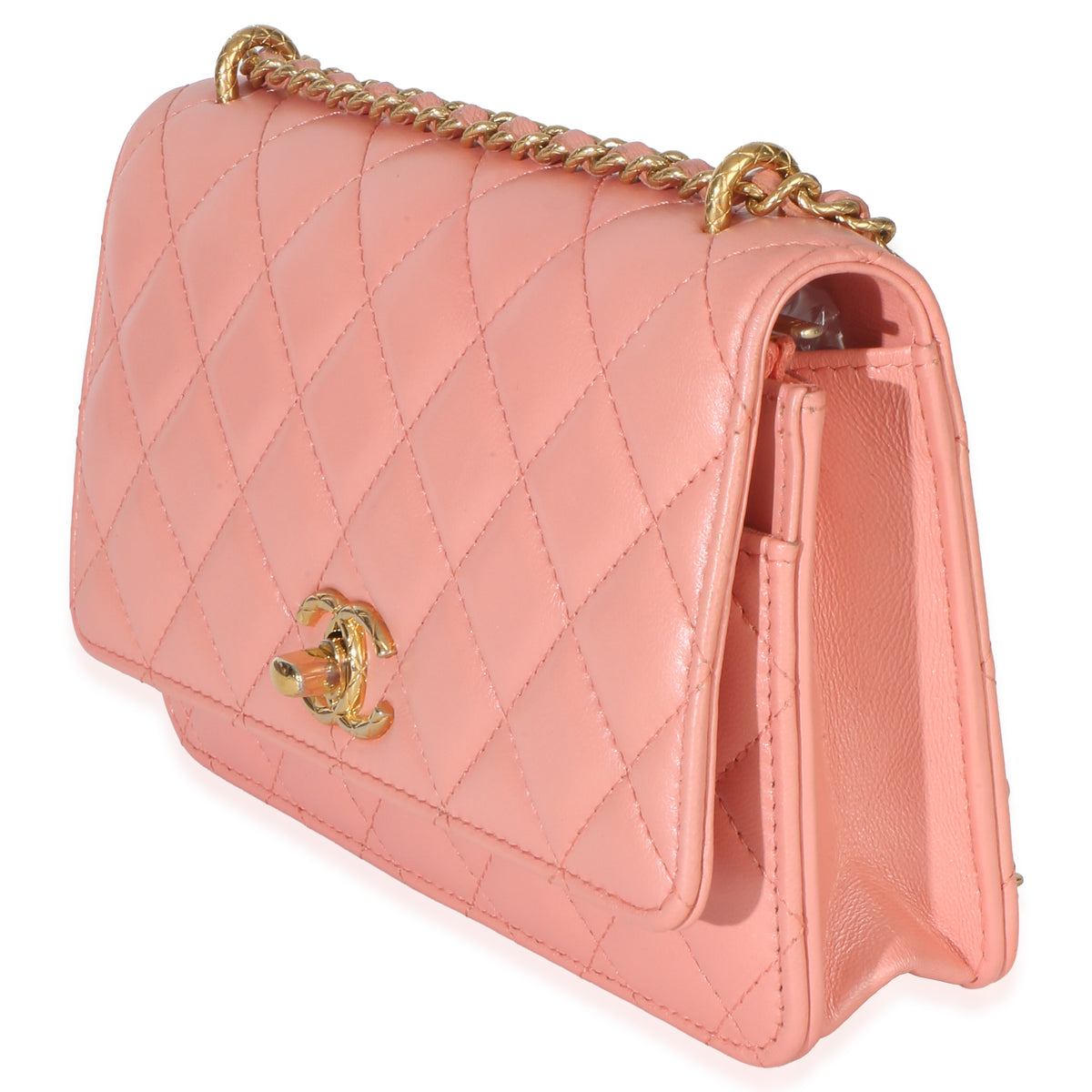 Chanel Iridescent Pink Quilted Lambskin CC Wallet On Chain Handbag 2