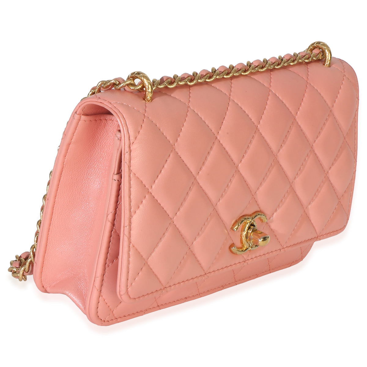 Chanel Iridescent Pink Quilted Lambskin CC Wallet On Chain Handbag 3