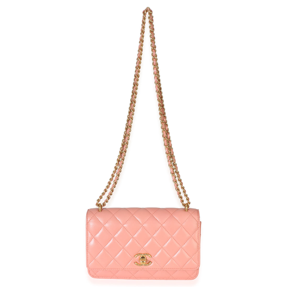 Chanel Iridescent Pink Quilted Lambskin CC Wallet On Chain Handbag 8