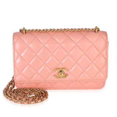 Chanel Iridescent Pink Quilted Lambskin CC Wallet On Chain Handbag fv
