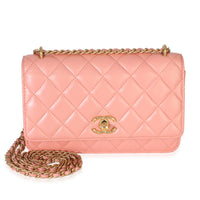 Chanel Iridescent Pink Quilted Lambskin CC Wallet On Chain Handbag fv