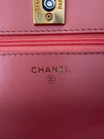 Chanel Iridescent Pink Quilted Lambskin CC Wallet On Chain Handbag