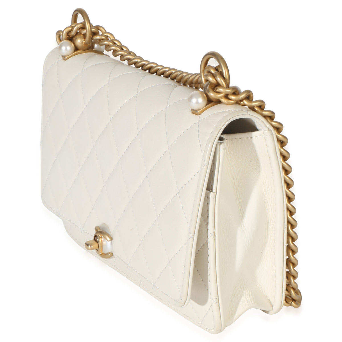 Chanel White Quilted Calfskin Pearl CC Wallet On Chain Handbag 2