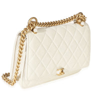 Chanel White Quilted Calfskin Pearl CC Wallet On Chain Handbag 3