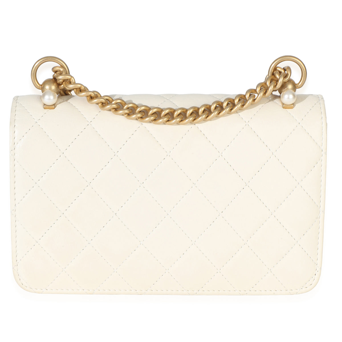 Chanel White Quilted Calfskin Pearl CC Wallet On Chain Handbag 4
