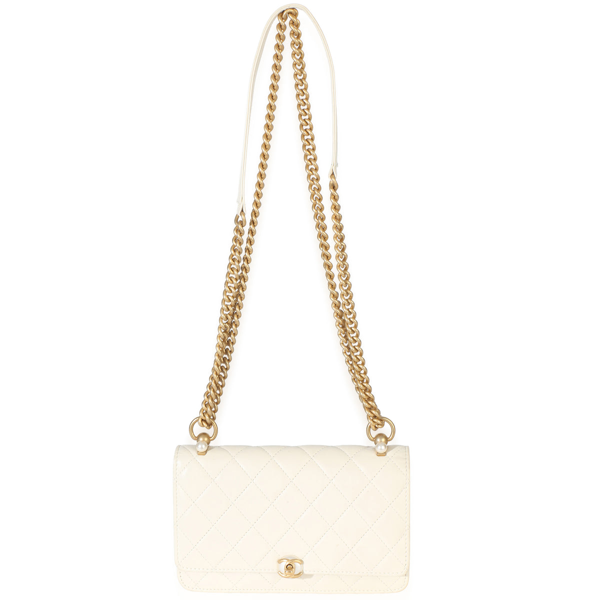 Chanel White Quilted Calfskin Pearl CC Wallet On Chain Handbag 8
