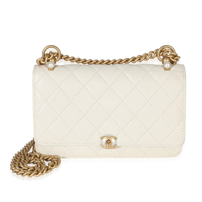 Chanel White Quilted Calfskin Pearl CC Wallet On Chain Handbag fv