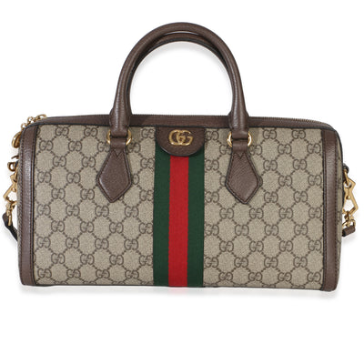 Gucci Beige GG Monogram Canvas Web Medium Ophidia Boston Bag Handbag id