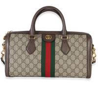 Gucci Beige GG Supreme Monogram Canvas Web Medium Ophidia Boston Bag Handbag id