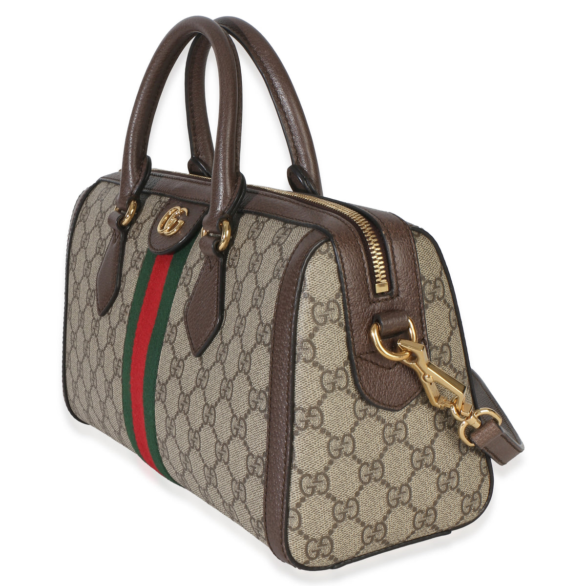 Gucci Beige GG Supreme Monogram Canvas Web Medium Ophidia Boston Bag Handbag 2