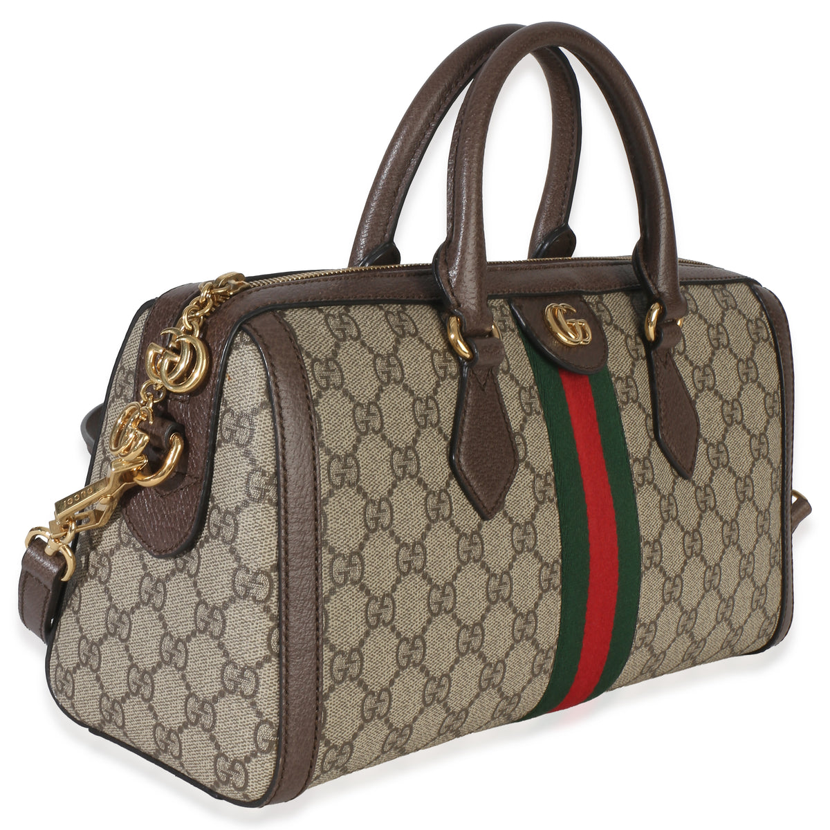 Gucci Beige GG Supreme Monogram Canvas Web Medium Ophidia Boston Bag Handbag 3