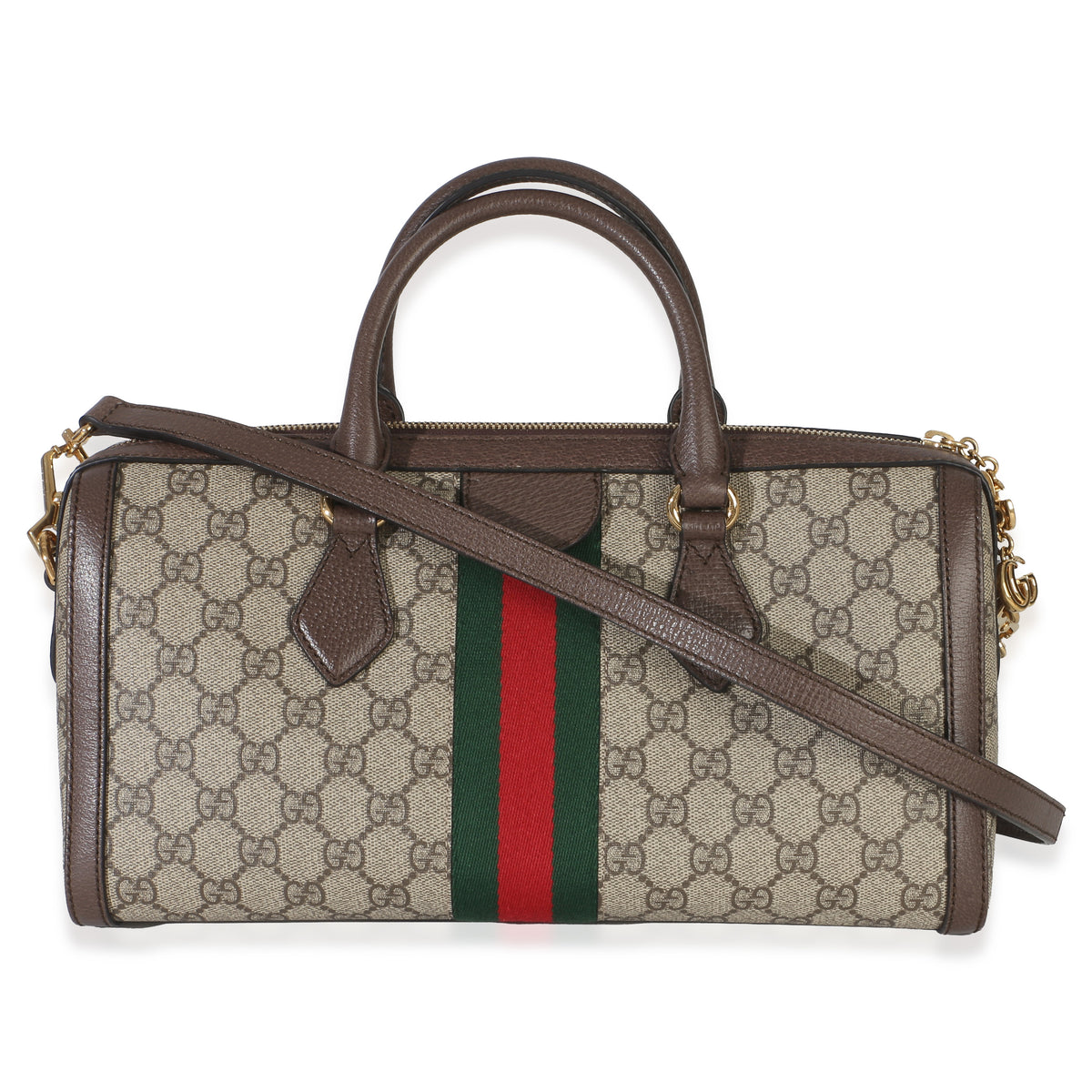 Gucci Beige GG Supreme Monogram Canvas Web Medium Ophidia Boston Bag Handbag 4