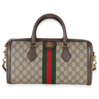 Gucci Beige GG Supreme Monogram Canvas Web Medium Ophidia Boston Bag Handbag fv