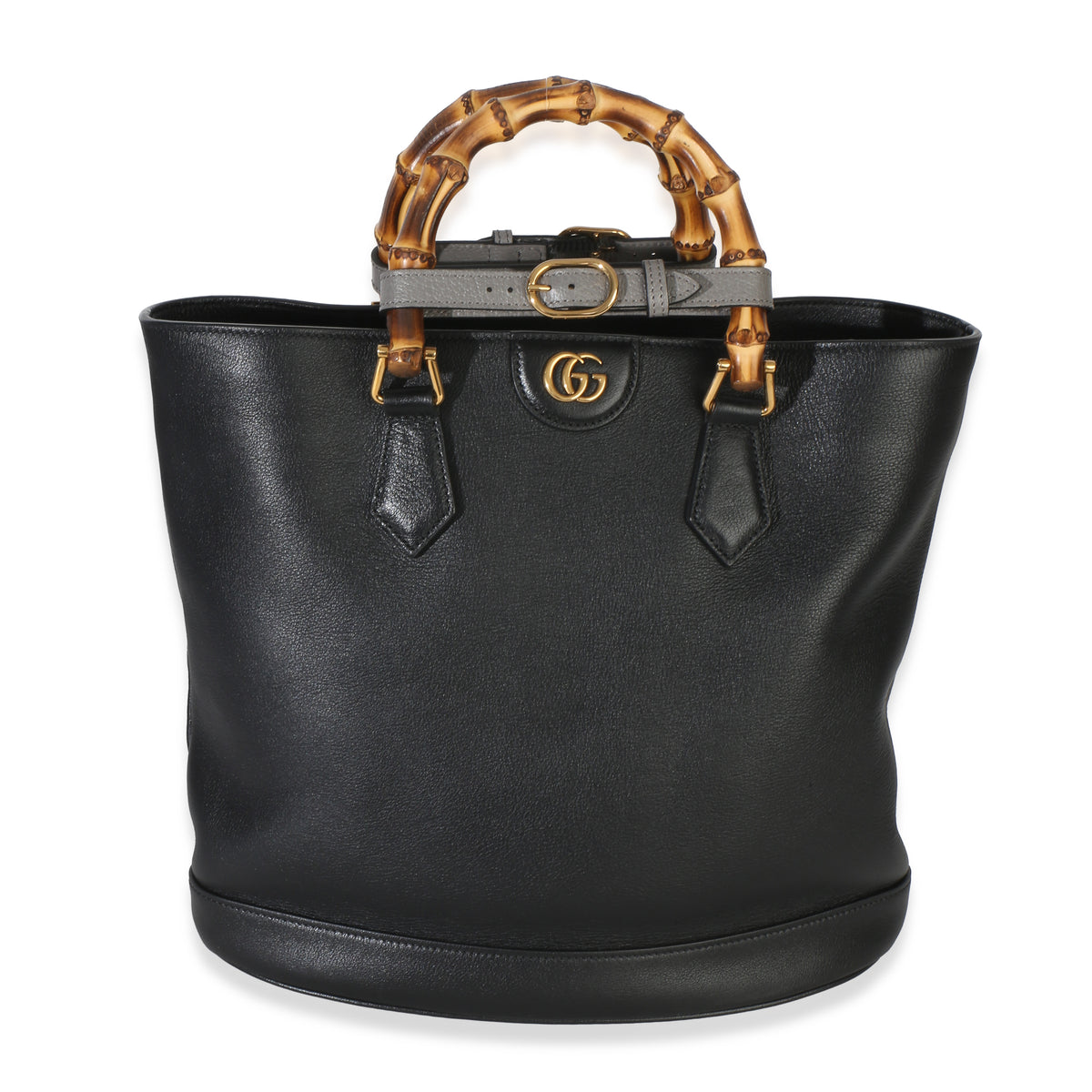 Gucci Black Dollar Calfskin GG Diana Medium Bamboo Handle Tote Handbag id