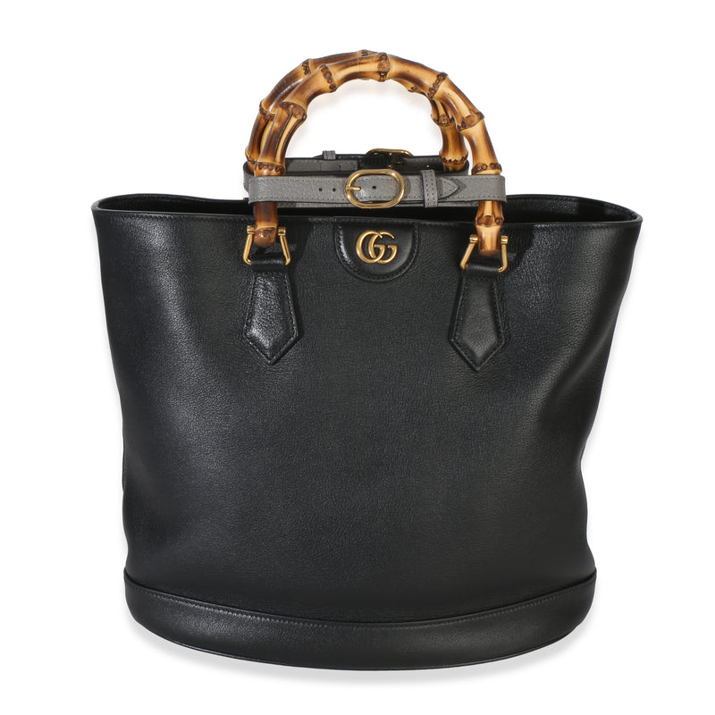 Gucci Black Dollar Calfskin GG Diana Medium Bamboo Handle Tote Handbag id