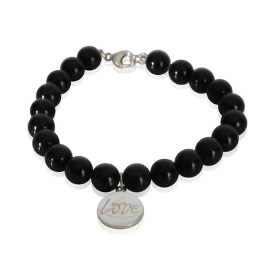Tiffany & Co. Sterling Silver  Onyx Bead Love Charm Bracelet fv