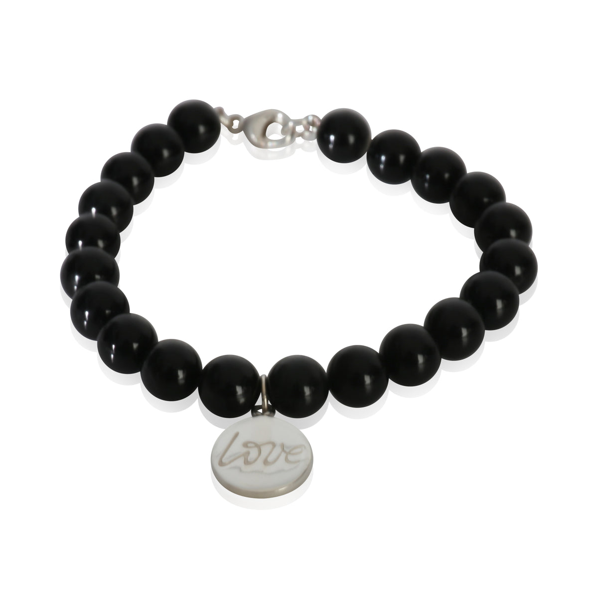 Tiffany & Co. Sterling Silver  Onyx Bead Love Charm Bracelet fv