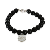 Tiffany & Co. Sterling Silver  Onyx Bead Love Charm Bracelet fv