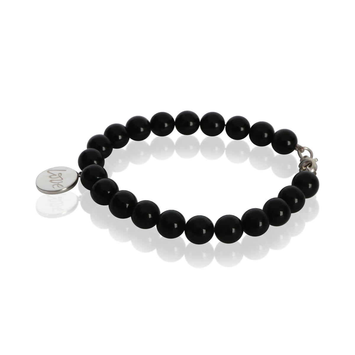 Tiffany & Co. Sterling Silver  Onyx Bead Love Charm Bracelet sv