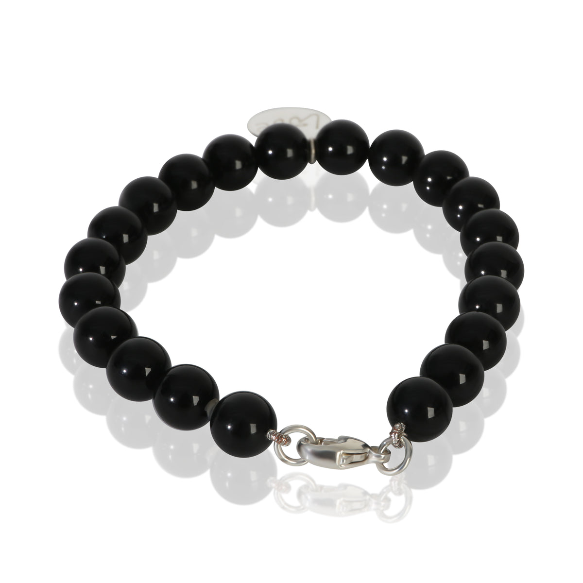 Tiffany & Co. Sterling Silver  Onyx Bead Love Charm Bracelet pv