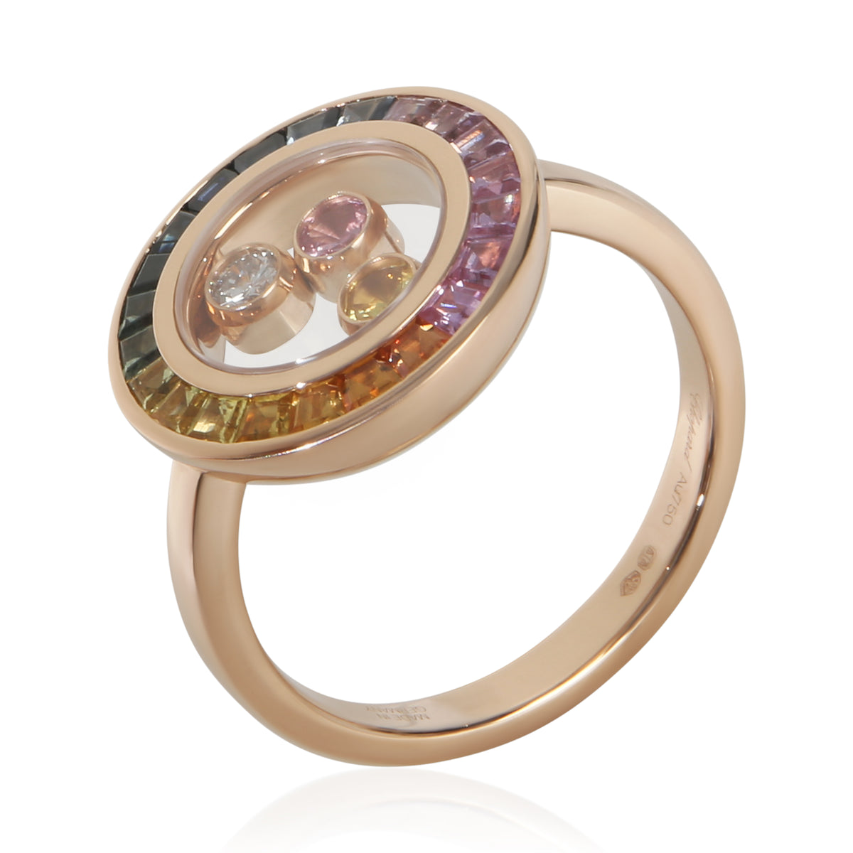 Chopard Rose Gold Sapphire and Diamond Happy Diamond Ring av