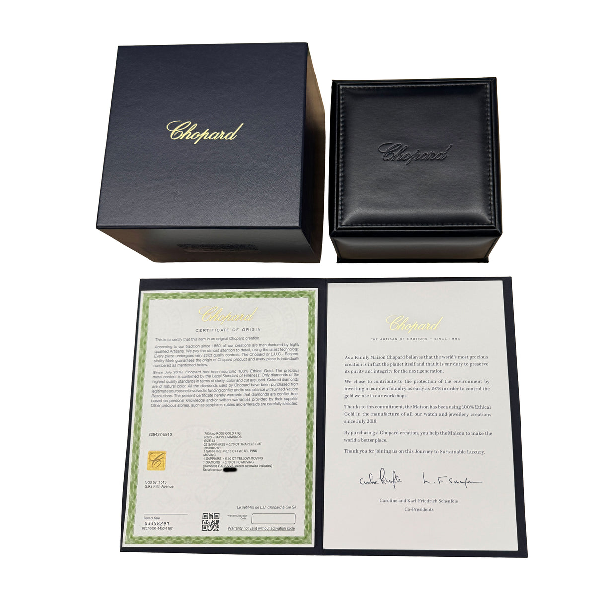 Chopard Rose Gold Sapphire and Diamond Happy Diamond Ring box