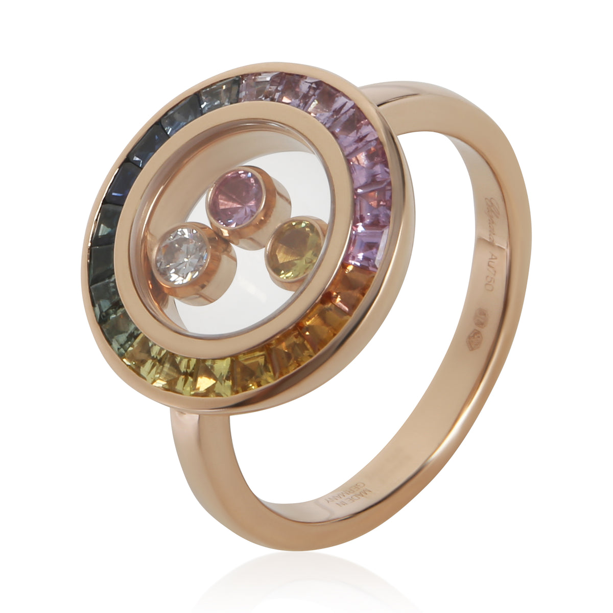 Chopard Rose Gold Sapphire and Diamond Happy Diamond Ring bv