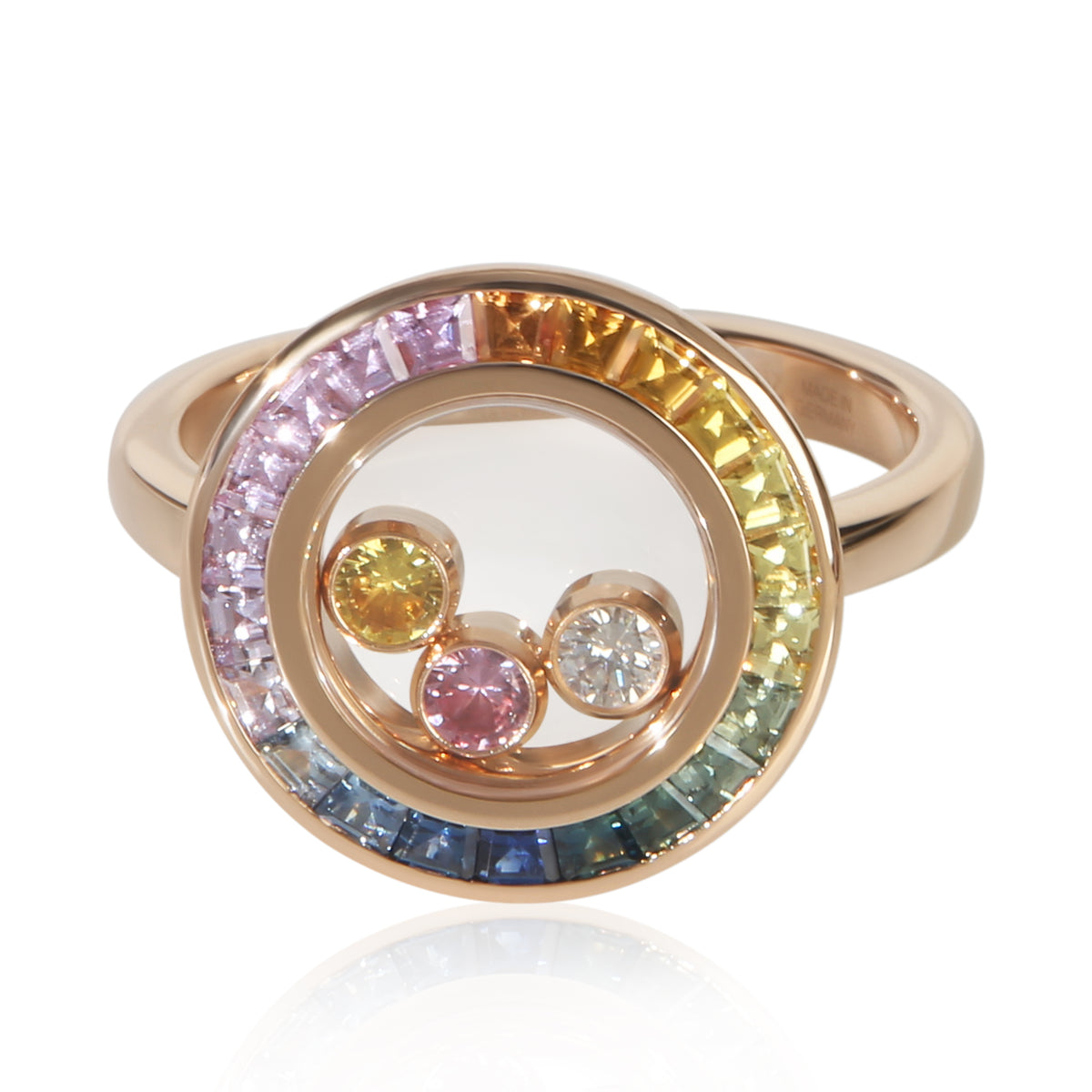 Chopard Rose Gold Sapphire and Diamond Happy Diamond Ring fv