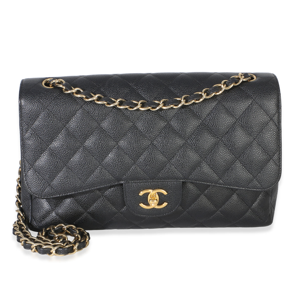 Chanel Black Quilted Caviar Jumbo Double Flap Bag Handbag id