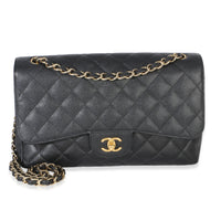 Chanel Black Quilted Caviar Jumbo Double Flap Bag Handbag id