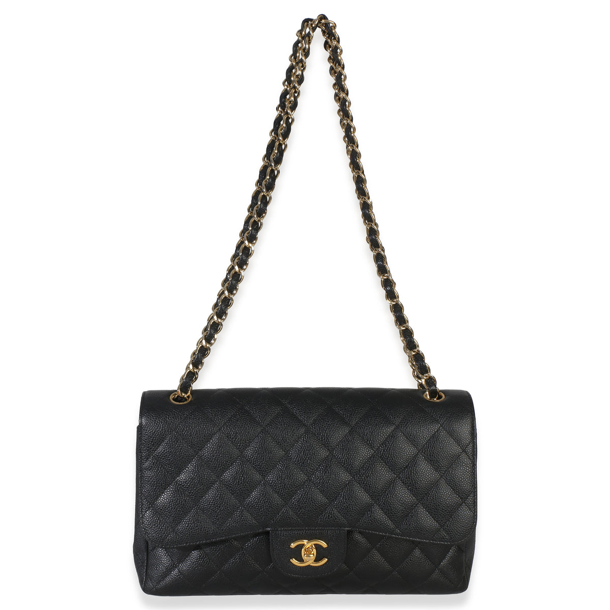 Chanel Black Quilted Caviar Jumbo Double Flap Handbag Handbag 8