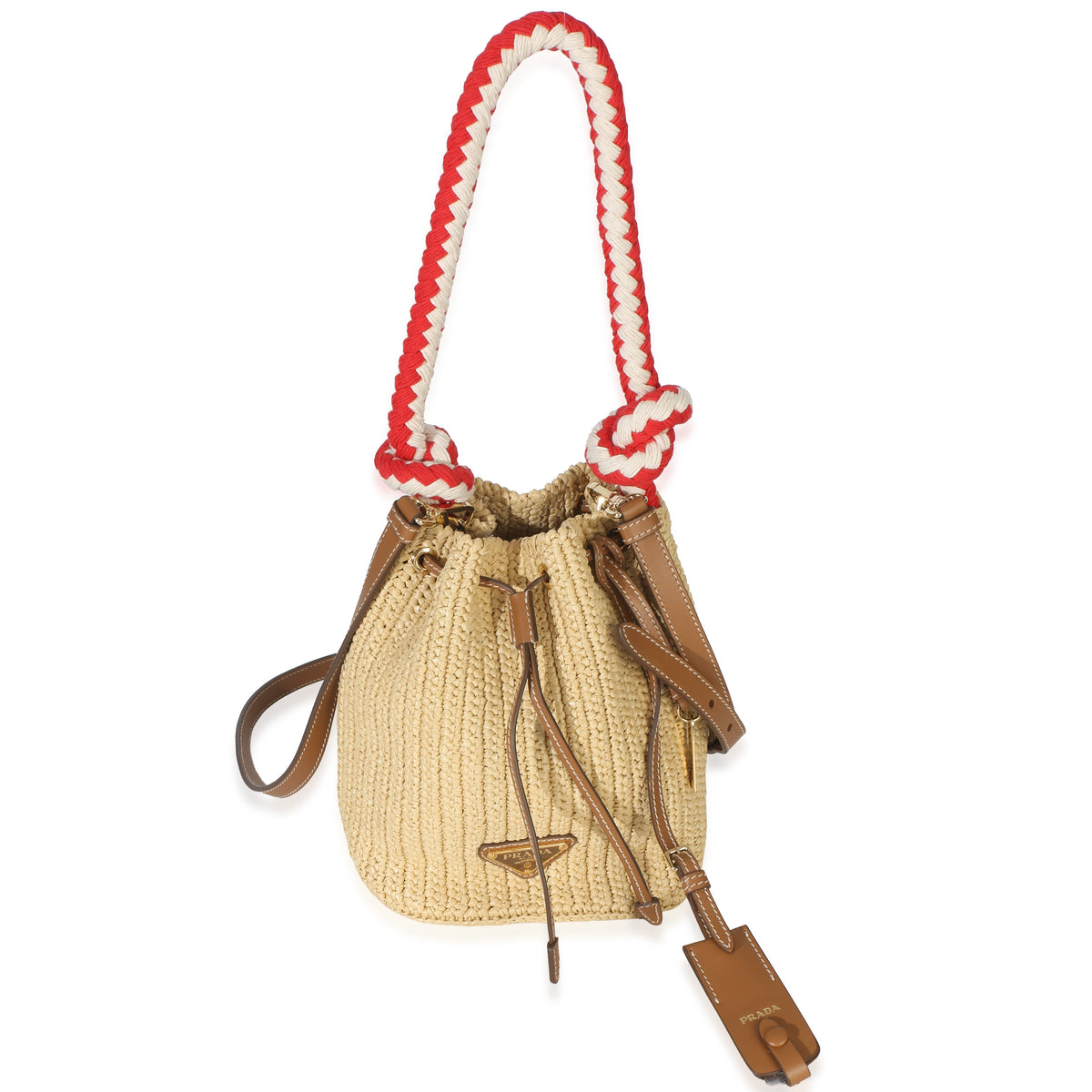 Prada Beige Raffia Effect Crochet Small Bucket Bag Handbag id