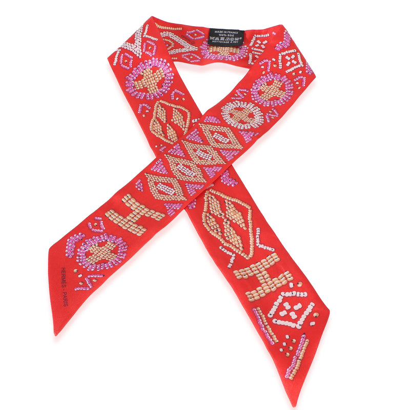Hermès Rouge Multicolor Kelly En Perles Silk Twilly id