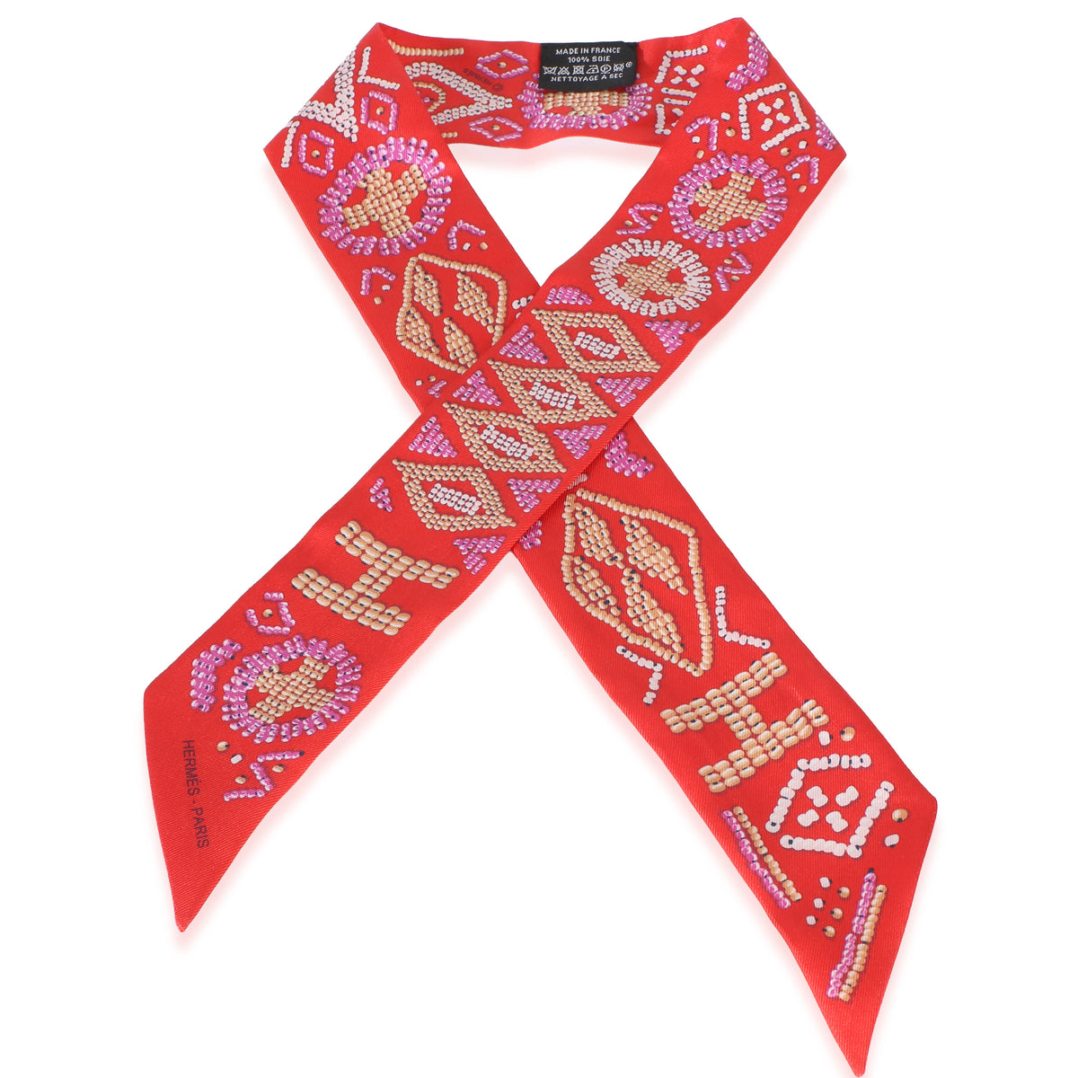 Hermès Rouge Multicolor Kelly En Perles Silk Twilly id