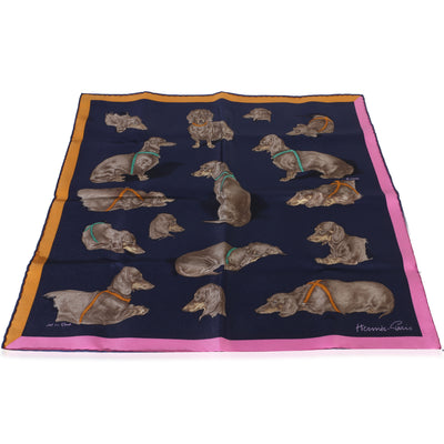 Hermès Marine Mangue Rose Les Bassets Silk Scarf 45 Handbag fv