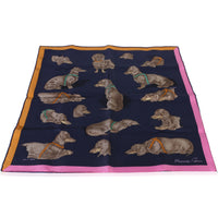 Hermès Marine Mangue Rose Les Bassets Silk Scarf 45 Handbag fv