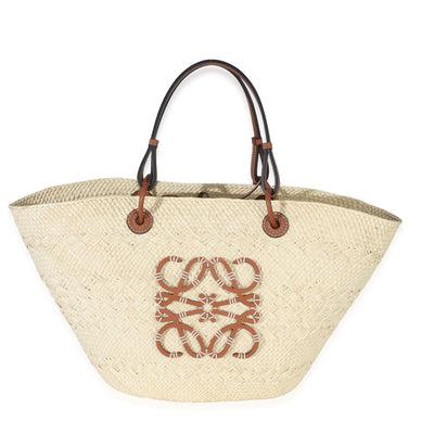 Loewe Natural Tan Calfskin Raffia Medium Anagram Basket Tote Handbag id