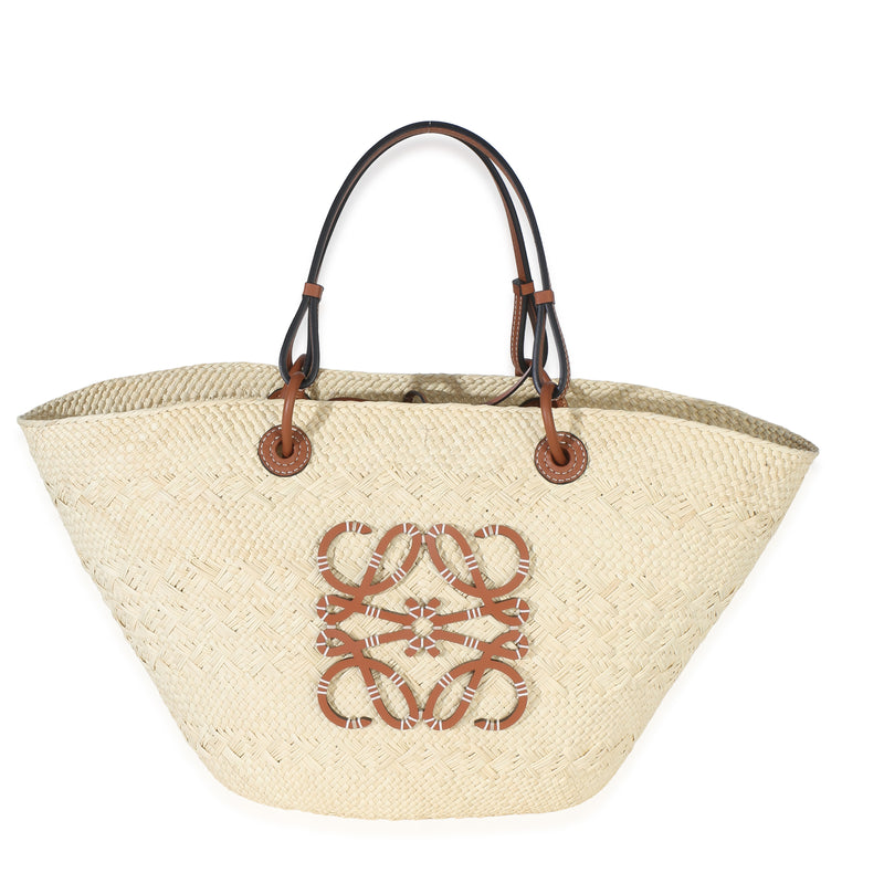 Loewe Natural Tan Calfskin Raffia Medium Anagram Basket Tote Handbag id