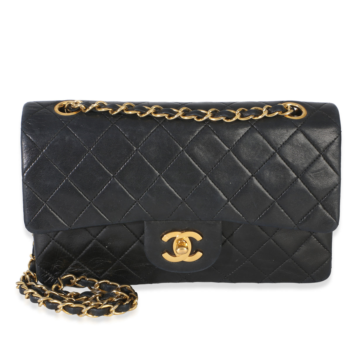 Chanel Vintage 24k Black Quilted Lambskin Small Classic Double Flap Bag Handbag id