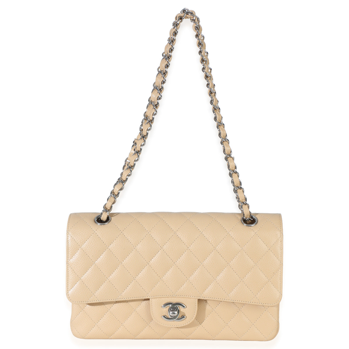 Chanel Beige Quilted Caviar Medium Double Flap Handbag Handbag 8