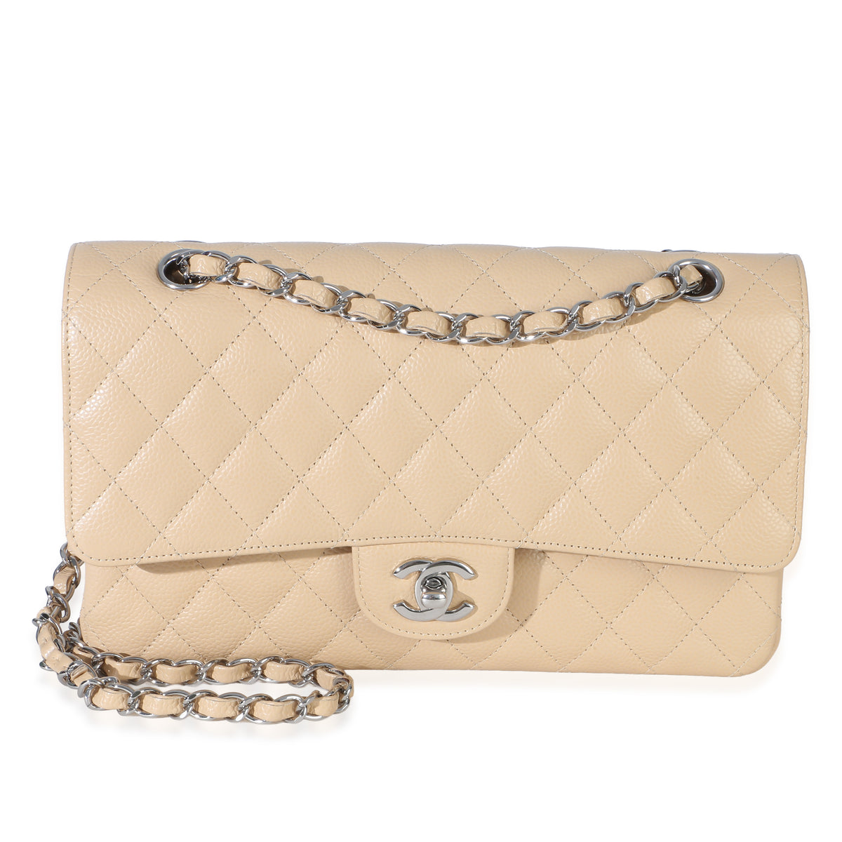 Chanel Beige Quilted Caviar Medium Double Flap Handbag Handbag fv