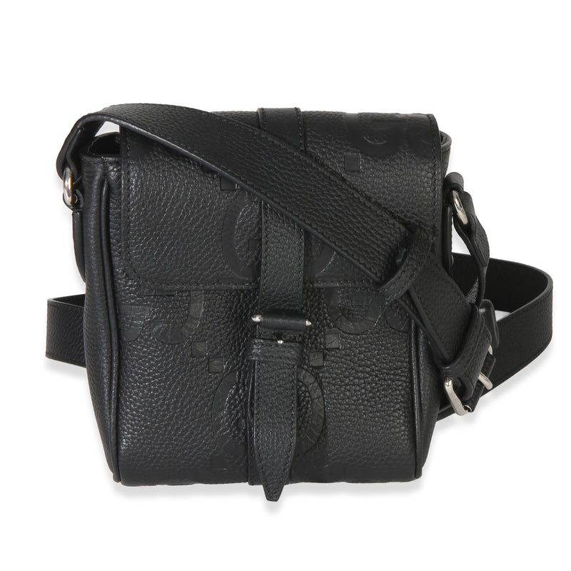 Gucci Black Piuma Calfskin Jumbo GG Embossed Small Messenger Bag Handbag id